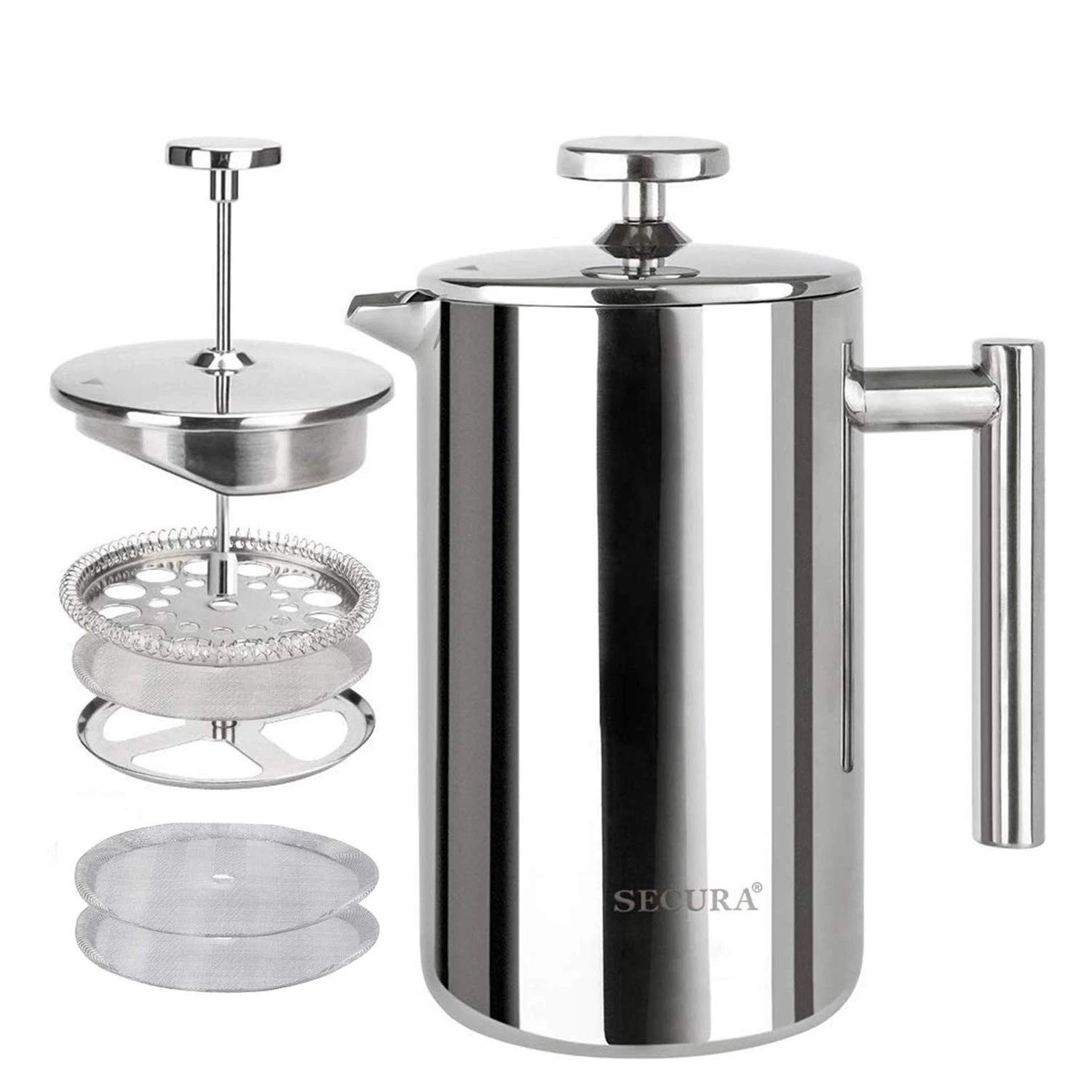 Secura French Press Coffee Maker, 304 Grade Stainless Steel 12 oz, Silver