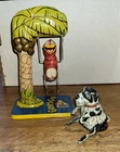 VTG 1940's tin wind-up BOMBO The Tumbling Monkey & FLIPO The Jumping Dog...READ!