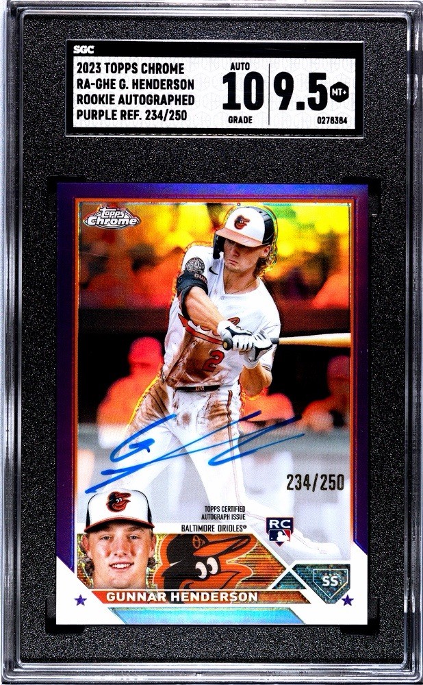 Gunnar Henderson 2023 Topps Chrome Purple Refractor Auto /250 Rookie RC SGC 9.5