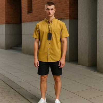 ANTONY MORATO Herren Hemd L Senf Button-Down Tasche Kurzarm *