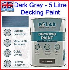 Dark Grey Decking Paint Polar 5 Litre Exterior Wood Quick Drying Water-Based, UK