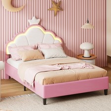 Bed Upholstered Kids Bed 3ft-135×190 Double Bed, Children's Bed,LED Solid Wood