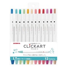 Zebra Clickart Water-Based Pen Bright 12 Count Pack of 1 , LT12 Color Set