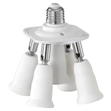 5 in 1 Light Socket Splitter Adapter, E26 E27 Standard Base Small, White1-5 