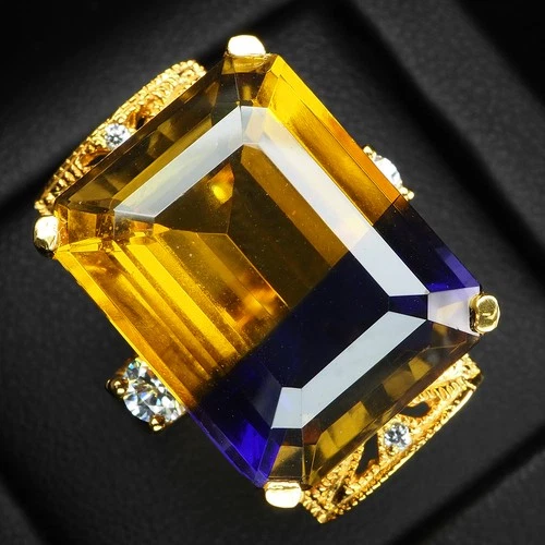 Luscious Bi Color Ametrine Baguette 24.20Ct 925 Sterling Silver 24K Gold Rings