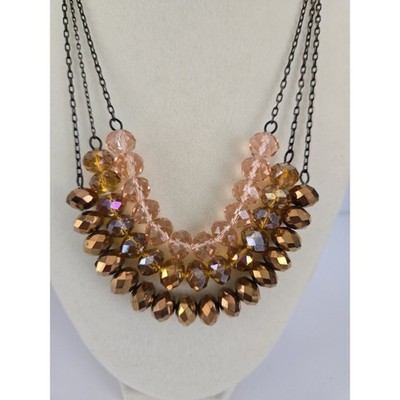 Three Layer Faceted Pink Brown Bronze Glass Bead Necklace 14 inch By Express