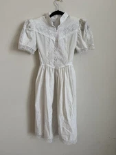 Vintage 1980s Gunne Sax White Lace Knee Length Dress Size 12 Small