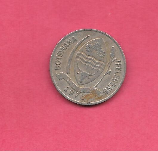 BOTSWANA KM5 1976 VF-VERY FINE CIRCULATED OLD WILD ANIMAL 10 THEBE COIN
