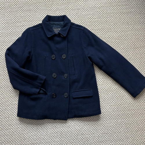 Vtg Y2K Abercrombie Quilted Navy Wool Peacoat Jacket Womens XL Blue Short Coat
