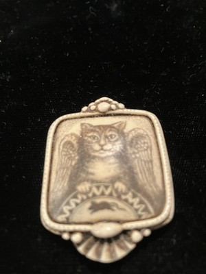 Angel Cat Pin Moosup Valley-Rachel Badeau-Etched Faux Scrimshaw New