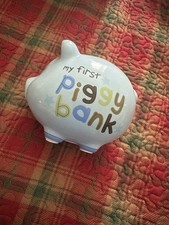 C.R. Gibson Blue Ceramic Piggy Bank "My First Piggy Bank" Animals Theme
