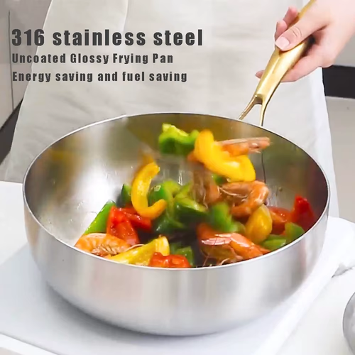 316 Stainless Steel Frying Pan Deepened Wok Non-Stick Skillets Steak Gas Stove I - Picture 2 of 11