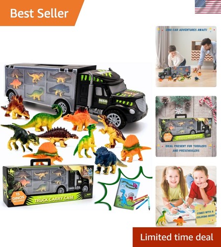 Dino Truck Toy Set with 15 Figures and Coloring Book – Perfect Gift for Ages 3-7
