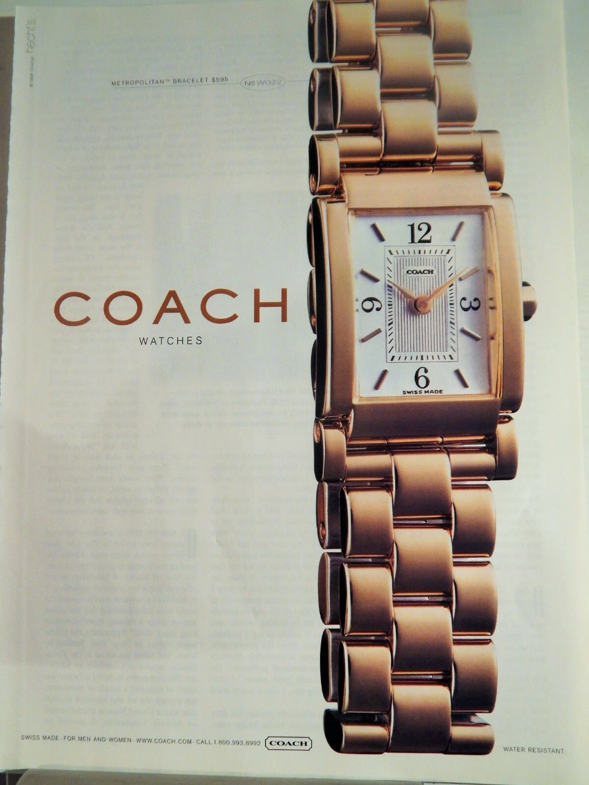 BRACCIALE COACH METROPOLITAN OROLOGIO FINE ORIGINALE VINTAGE 1998 ANNUNCIO 