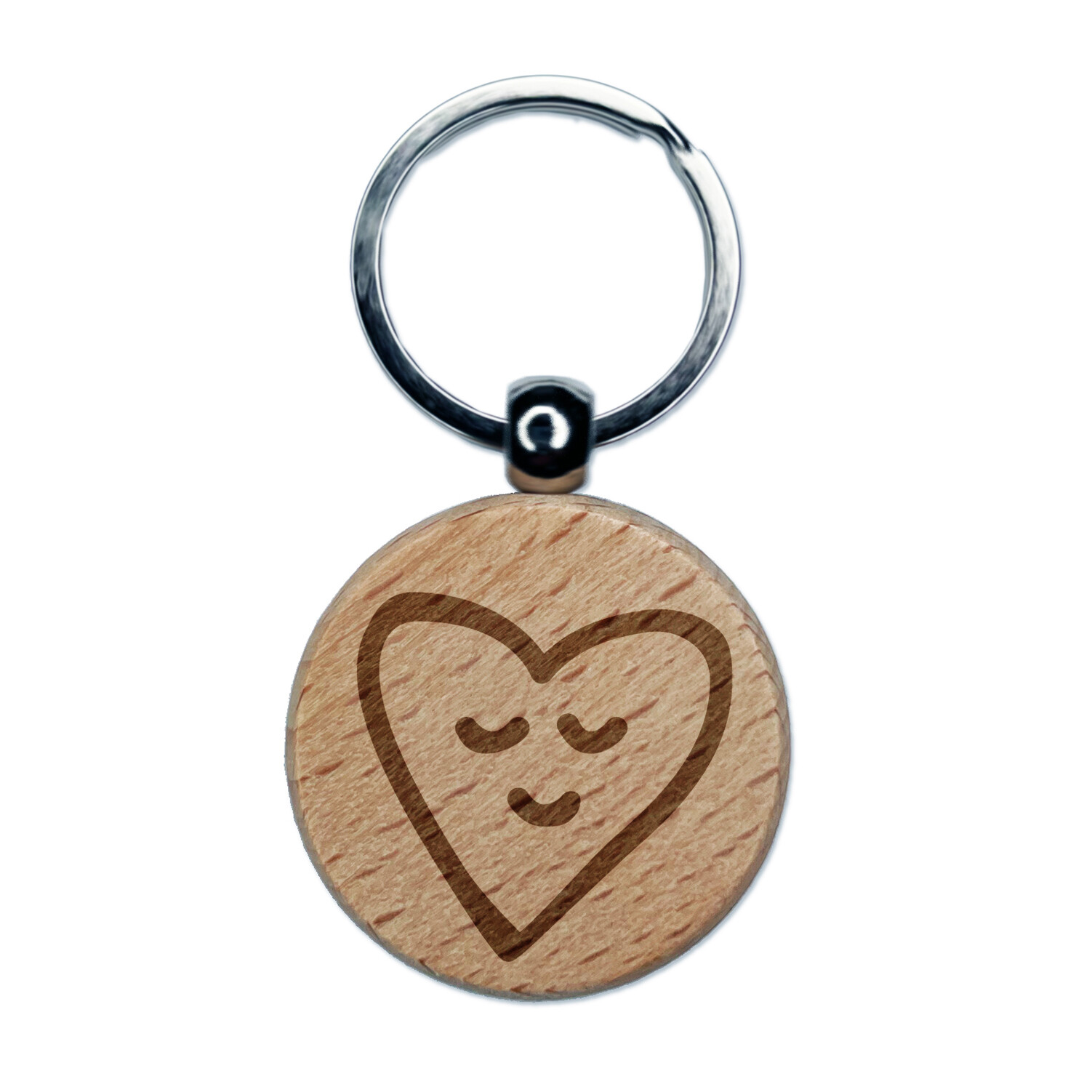 Sleeping Heart Doodle Engraved Wood Round Keychain Tag Charm