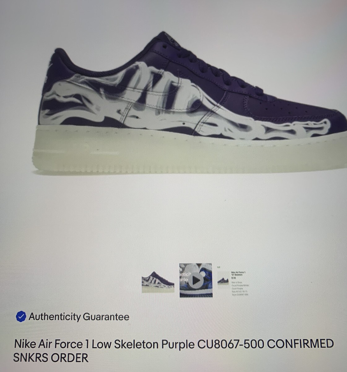 M 6 / W 7.5 Nike Air Force 1 Low '07 Purple Skeleton CU8067-500 Confirmed |  eBay