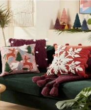 NWT Opalhouse Jungalow Red Velvet Snowflake Christmas Throw Pillow 18x18”