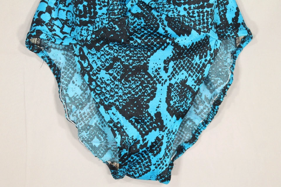 TRAJE DE BAÑO DE COLECCIÓN ROSA MARIE REID SERPIENTE AZUL ACANALADO ACOLCHADO CORTE ALTO de una pieza talla 10 Foto 3 de 4