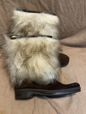 VTG 1960'S Snowland Boots Faux Beige Fur w/ Brown Suede Snow boots Womans sz 9
