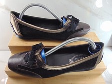 Tod's ITALY Black SUEDE Leather BRONZE TRIM Lace up Loafers EURO 38 695.00 