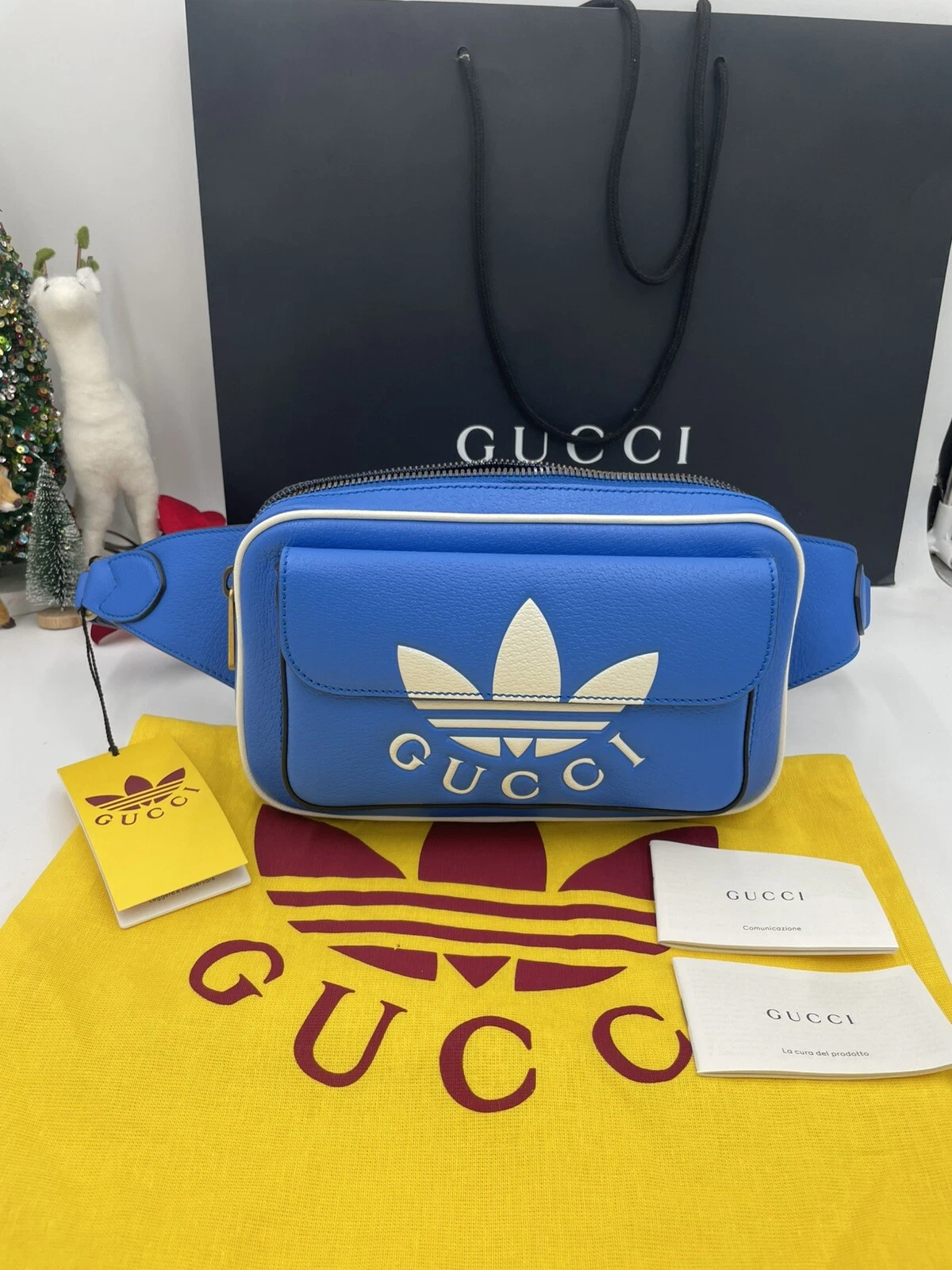 Sac ceinture homme Gucci X Adidas trèfle bleu 95 cm réglable made in Italy
