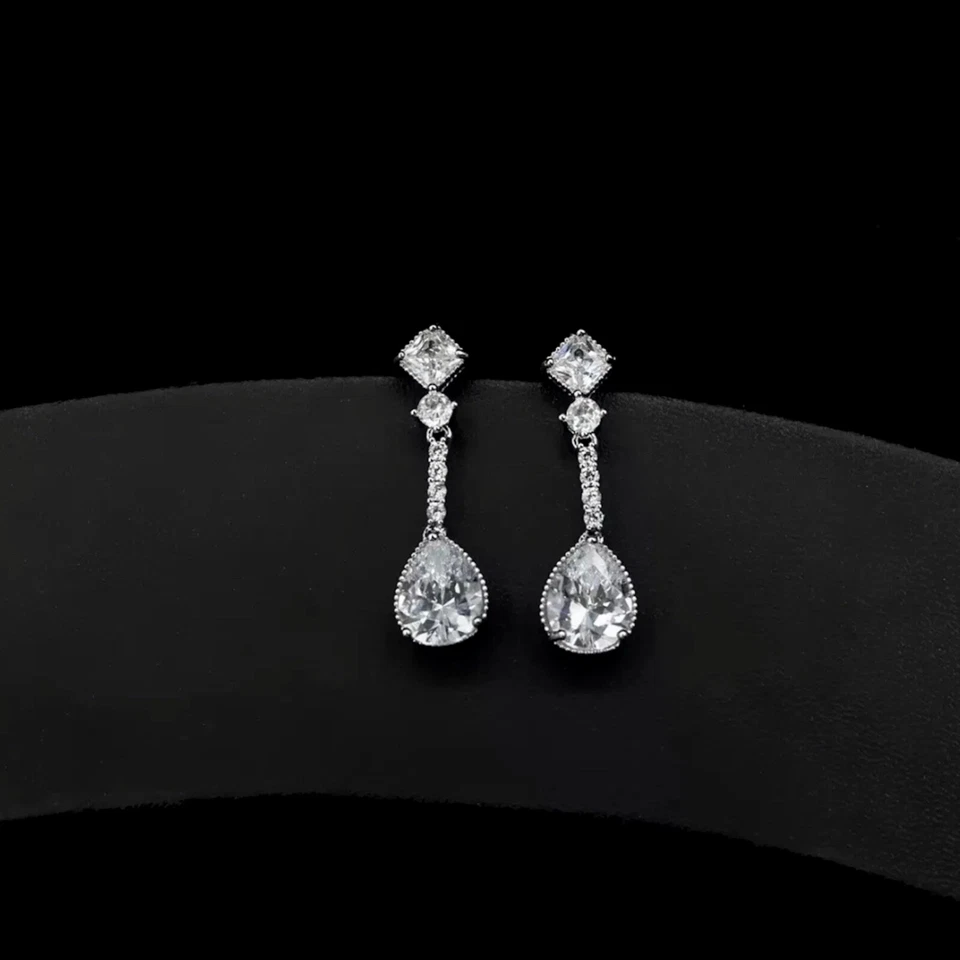 18k Platinum Plated Lab-Created White Sapphire Necklace Earrings Set Gorgeous - Image 4 of 4