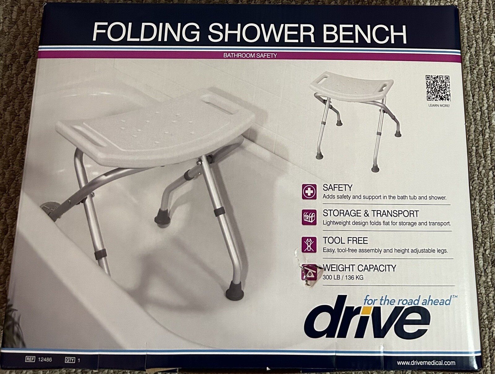 New Drive Medical Folding Shower Bench Collapsible Bath Safety Stool