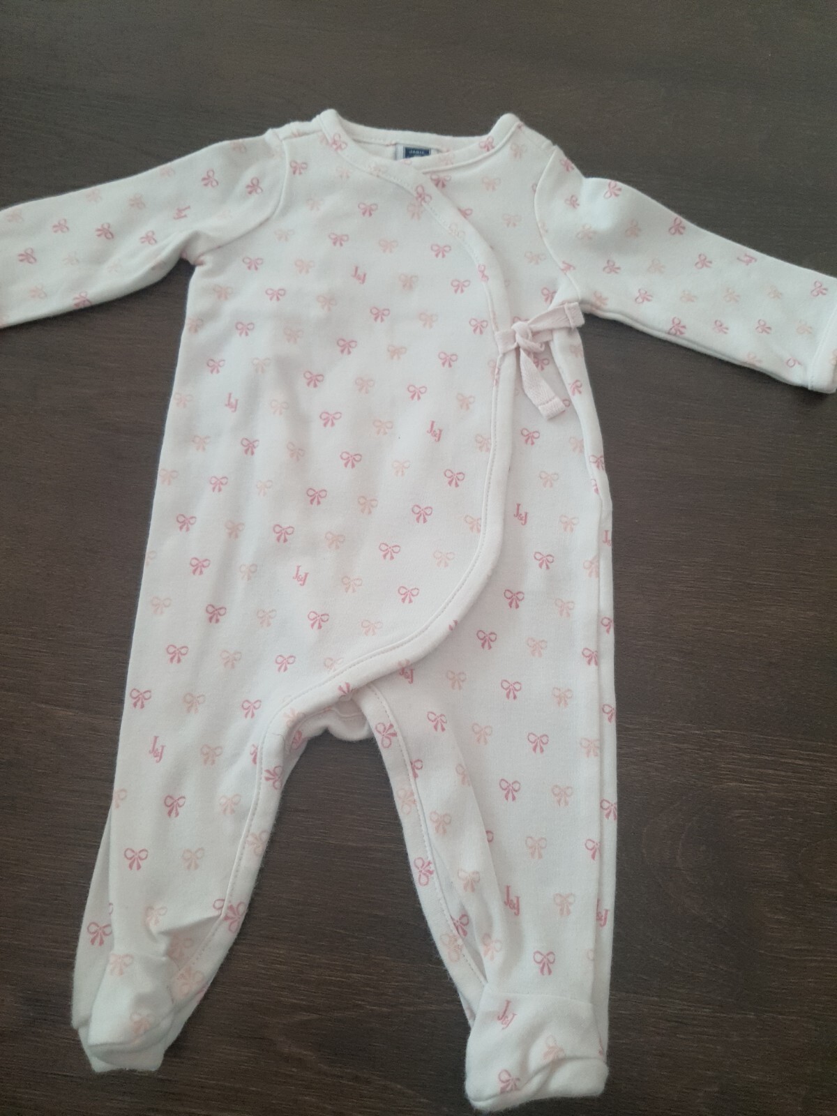 Janie and Jack 0 months baby footed kimono sleeper white pink bows