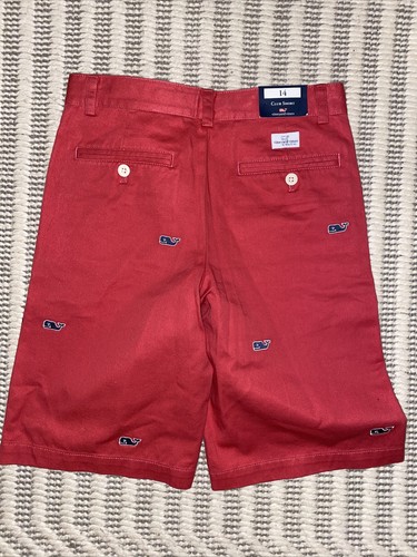 Vineyard Vines Boys Shorts Salmon Red w Gray Whale Emb SZ 14 Club Shorts $59 NWT - Picture 2 of 5