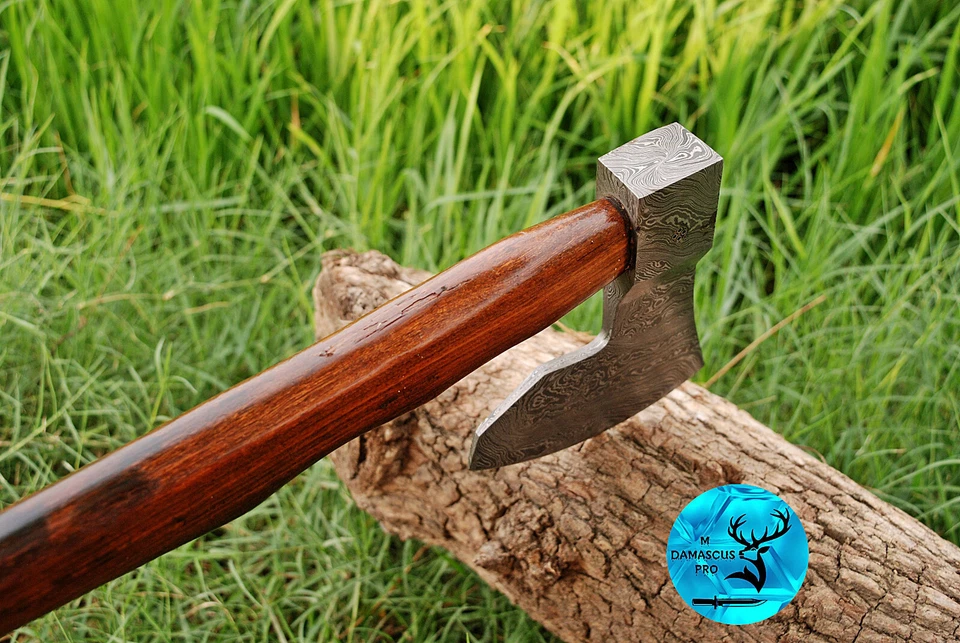 HACHA TOMAHAWK HACHA DE CAMPING BARBA VIKINGA ACERO DAMASCO FORJADO HECHO A MANO 948 Foto 3 de 4