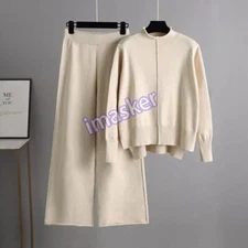 Leg Pant Suit Two Piece Sets Knitwear Sweater Tracksuits Women Sweater