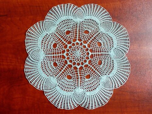 New turquoise round hand crochet pineapple doily, 12" centrepiece, table topper