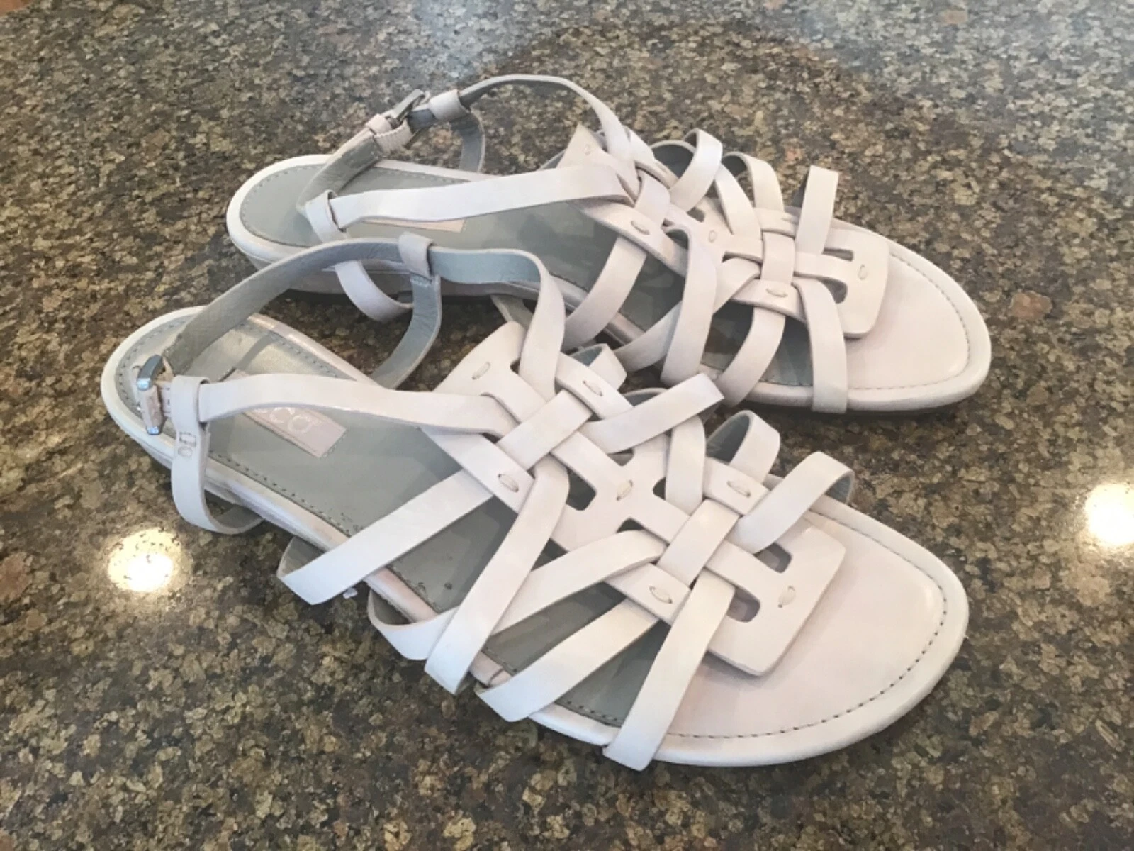 Ecco sandali donna 39 slingback cinturino pelle OSSO punta aperta zeppa bassa