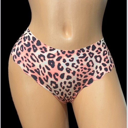 Victorias Secret PINK Seamless No Show Cheekster Panty Animal Print Orange Small