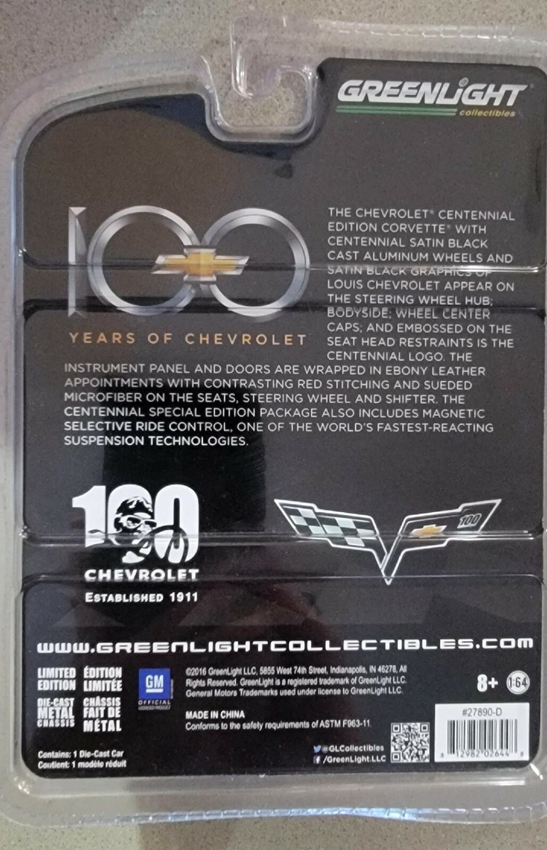 Greenlight 2012 Centennial Edition Chevrolet Corvette 1:64 FREE