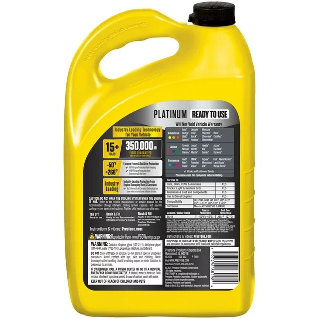 Prestone Platinum Univ Antifreeze+Coolant; 15yr/350k Mi, 1G Ready to