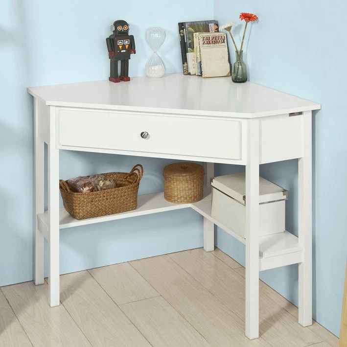 SoBuy Triangle White Wood Computer Corner Table Desk with Drawer