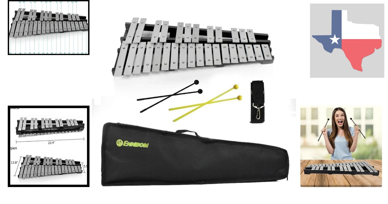 Foldable Portable Glockenspiel Xylophone Durable Black Frame, 4 Mallets eBay
