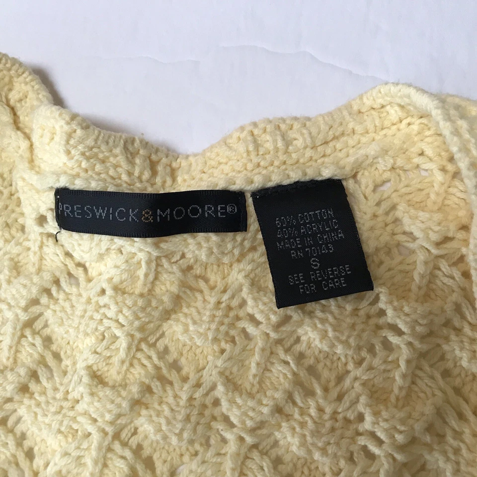 Suéter Preswick Moore pequeno feminino cardigã malha crochê amarelo casa de campo da vovó - Imagem 3 de 4