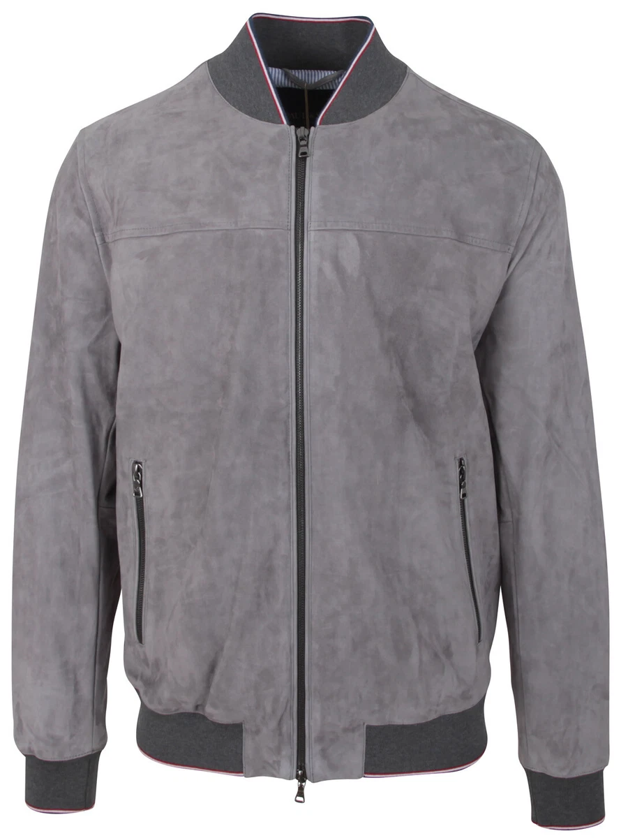 Paul Shark Yachting Men s Lamb Leather Jacket Size L Grey Aqua Leather