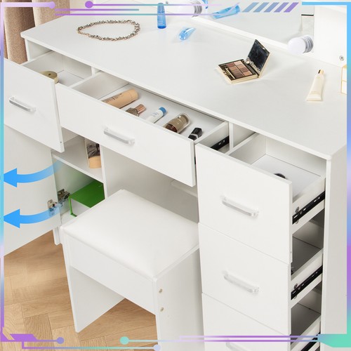 Vanity Dressing Desk + Stool 5 Drawers Makeup Table LED Lighted Mirror Bedroom - Picture 6 of 11