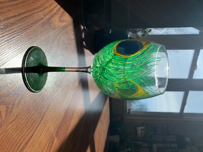 Hand Painted Wine Glass with Acrylic Paint, Peacock Feather Design | eBay