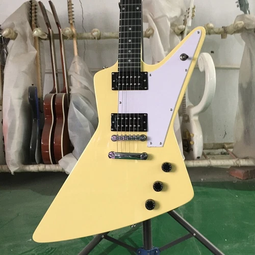 Vintage White Explorer Electric Guitar Solid Black Fretboard 2Humbuckers Pickups