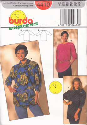 Burda Pattern 4410-Pullover Turtle Neck & Round Neck-Below Elbow Sleeve Sz  8-18