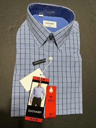 Duchamp Lonn Herren maßgeschneiderte Passform Stretch Baumwolle Shirt blau Größe 15,5 M neu mit Etikett - Bild 2 von 8