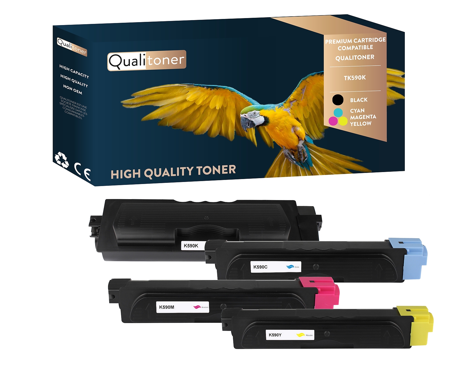 Toner TK590K noir et couleur QUALITONER pack de 4 cartouches pour imprimante Kyocera