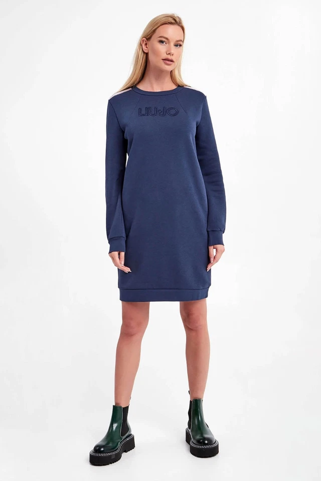 LIU JO Dark Blue Sport TF2079 Embossed Long Sleeve Sweat Dress £130 - Image 2 of 4