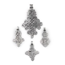 4 Pack: Ethiopian Silver Coptic Cross Pendants African White Metal Large Hole