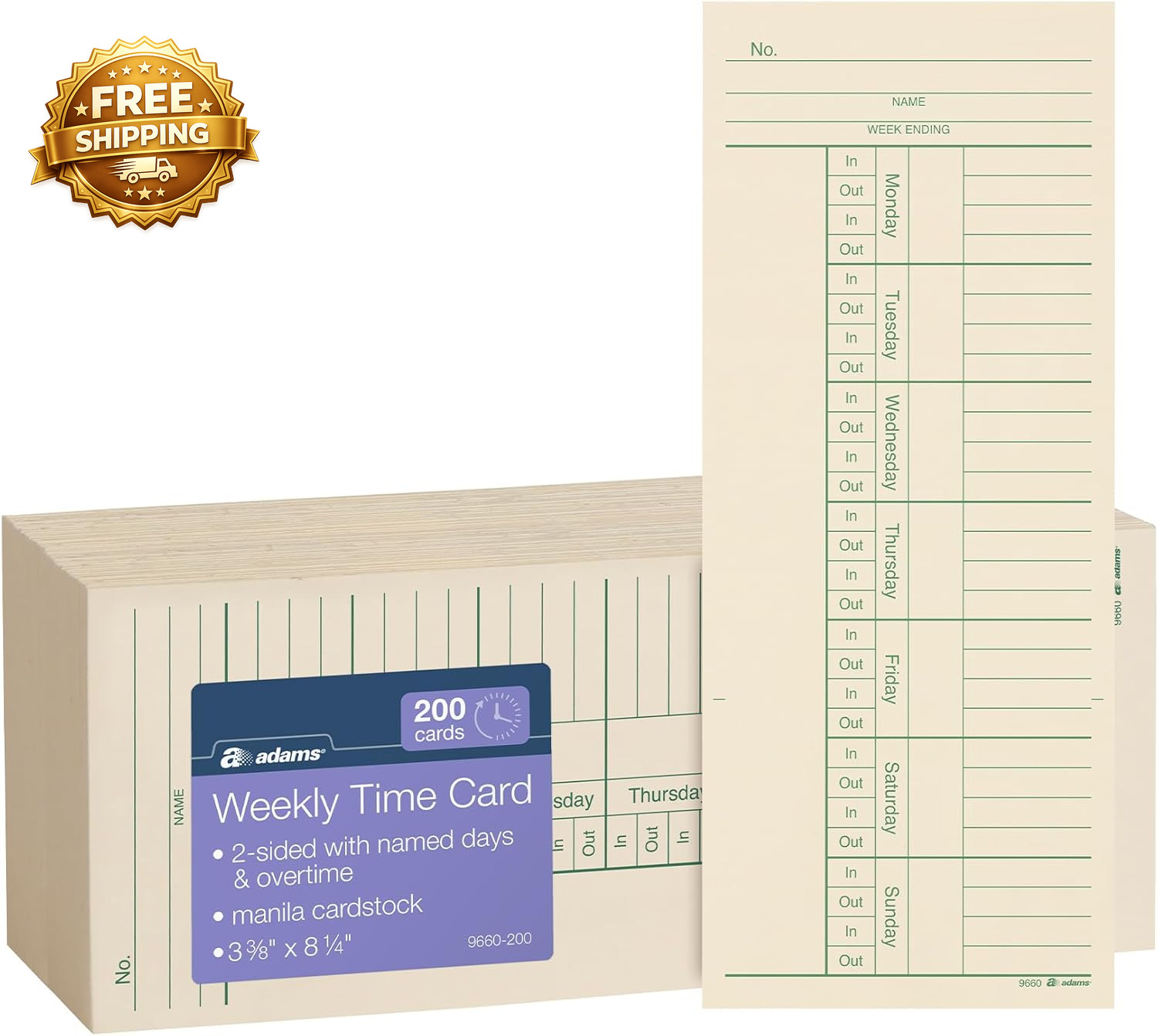 Time Cards Weekly 2 Sided Overtime Format 3-3/8" X 8-1/4"
