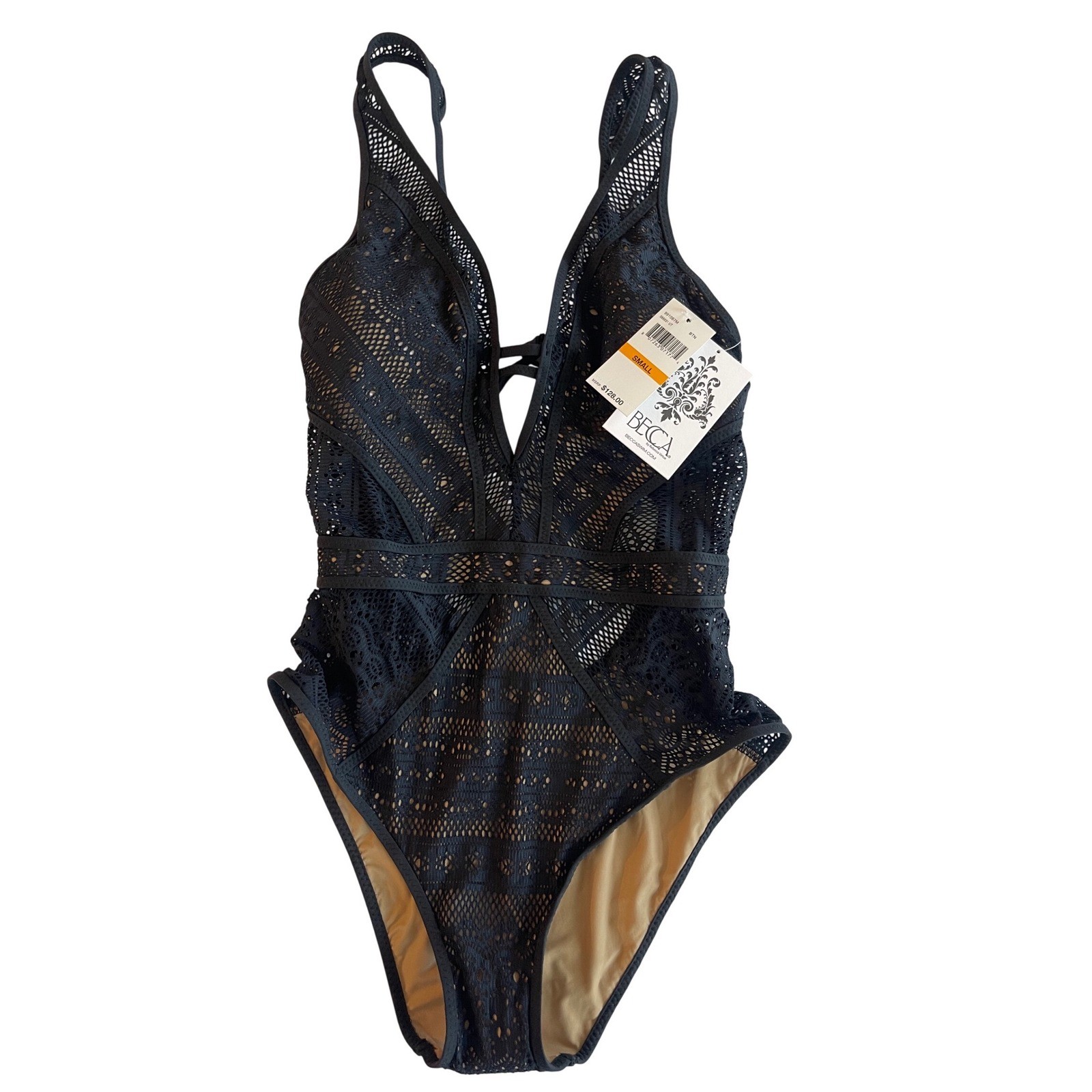 BECCA Black Crochet One Piece Bathing Suit Women's Size Small